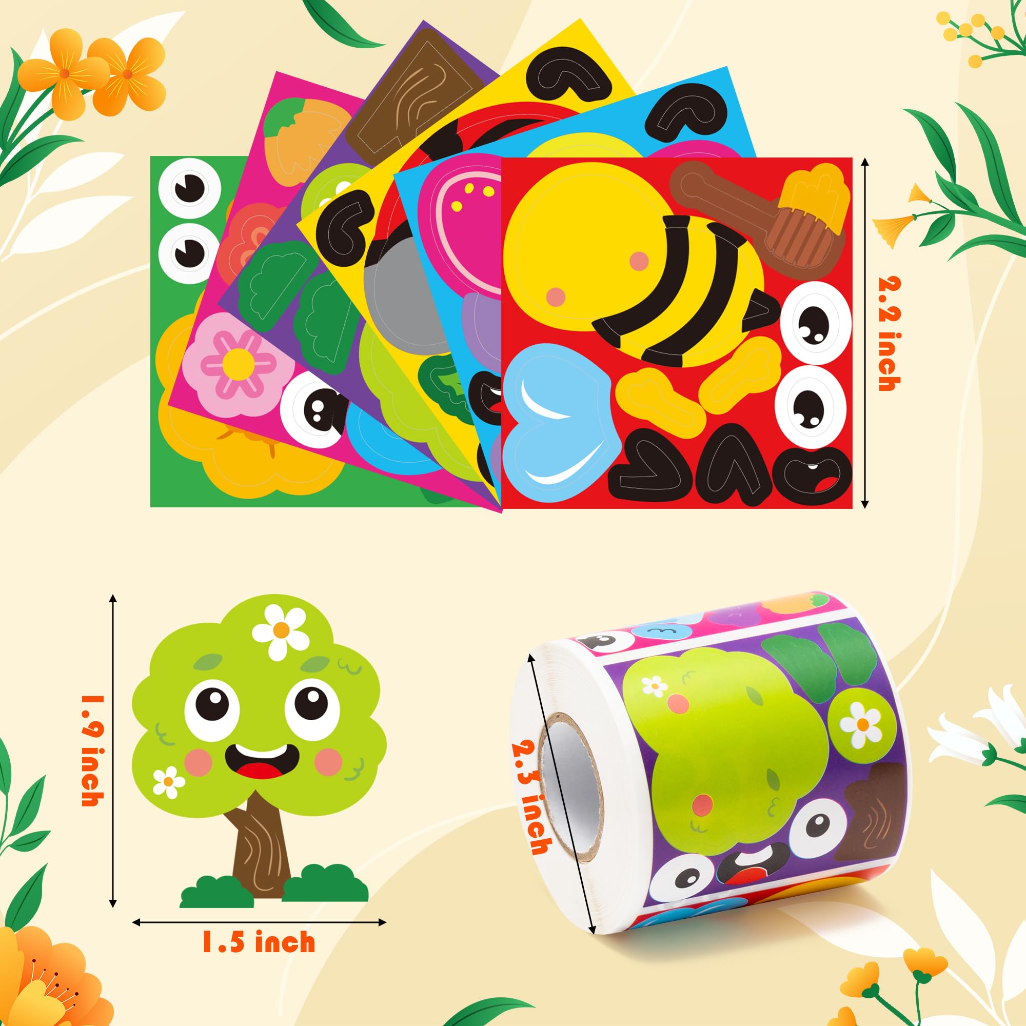 ANGOLIO 300Pcs Spring Theme Make a Face Stickers Roll Spring Butterfly Ladybug Make Your Own Stickers Mix and Match Insect Face Summer DIY Crafts Classroom Activities Games School Rewards - Image 3