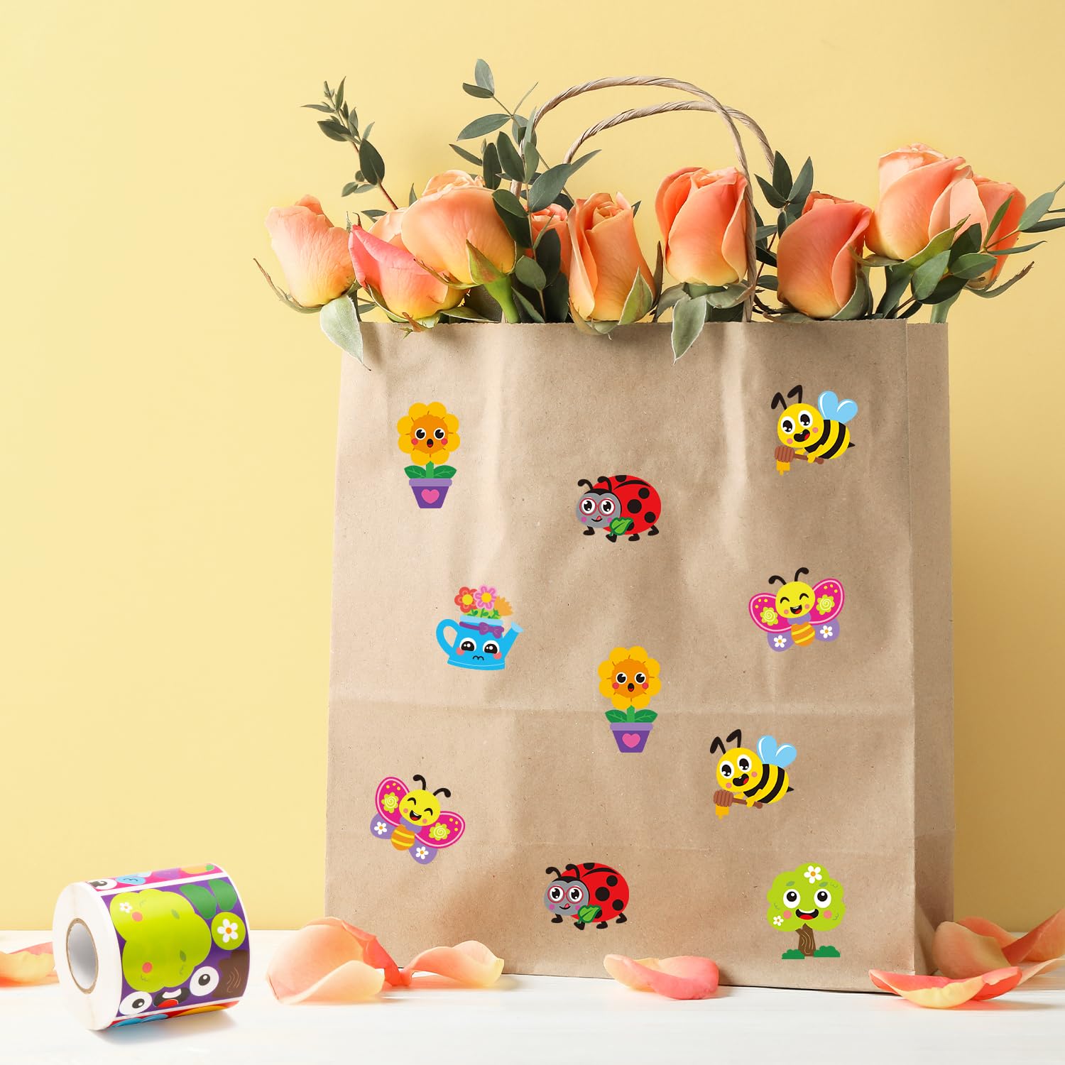 ANGOLIO 300Pcs Spring Theme Make a Face Stickers Roll Spring Butterfly Ladybug Make Your Own Stickers Mix and Match Insect Face Summer DIY Crafts Classroom Activities Games School Rewards - Image 7