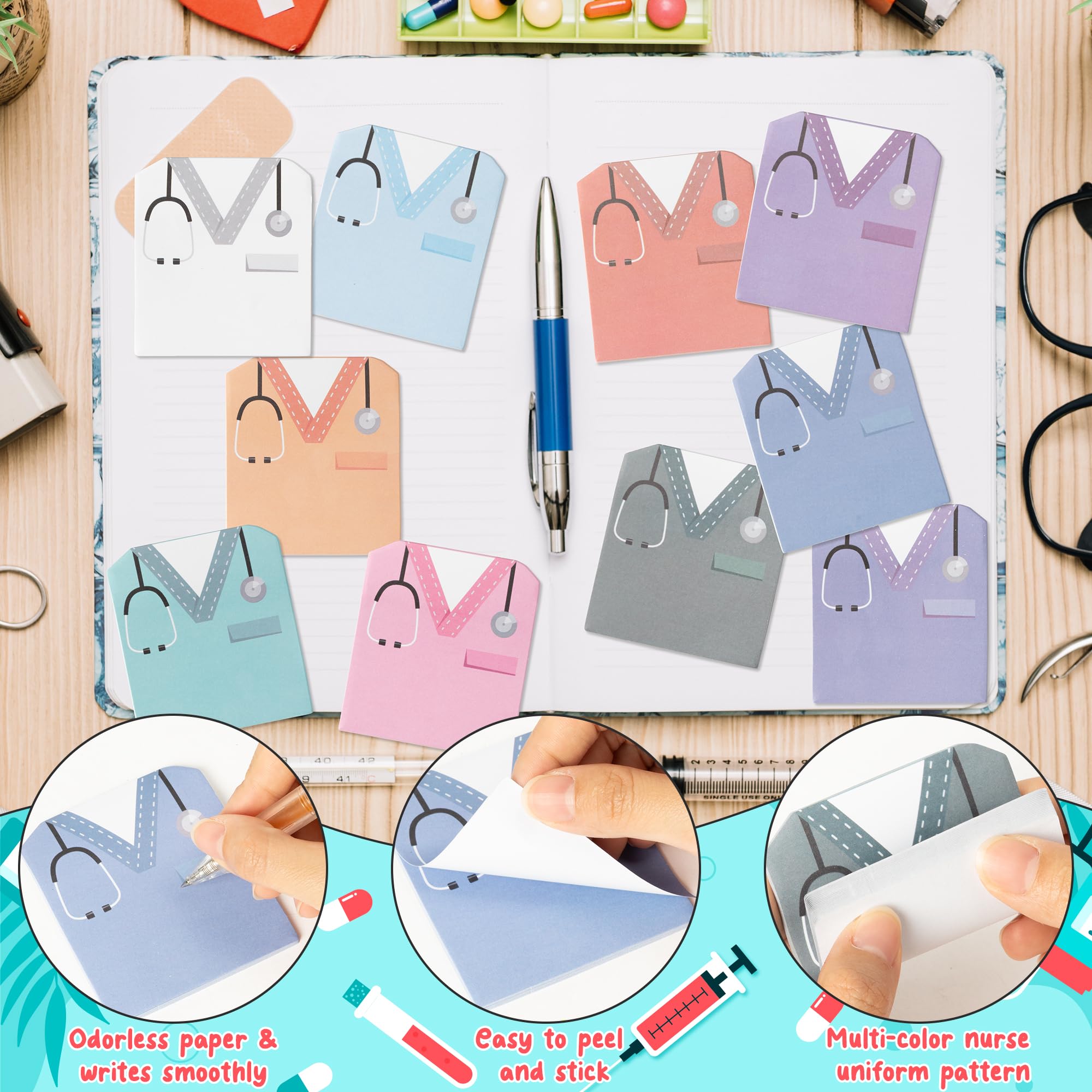 ANGOLIO 30Pcs Funny Nurse Sticky Notes Nurse Costume Themed Nursing Student School Gifts Stationary Sticky Notes Booklet Self Stick Pads for Hospital School Supplies - Image 3