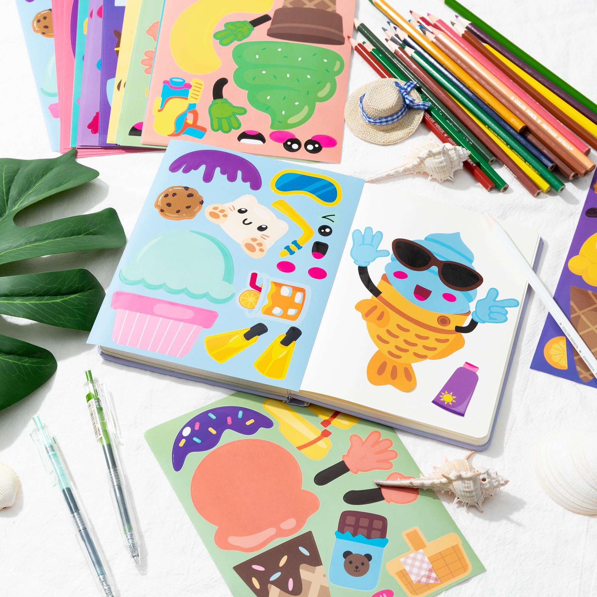 ANGOLIO 40 Sheets Ice Cream Make a Face Stickers, DIY Mix and Match Dessert Sticker Sheets, Vinyl Waterproof Easy to Peel Party Favors for Summer Birthday Classroom Rewards Game Art Crafts Decor - Image 6