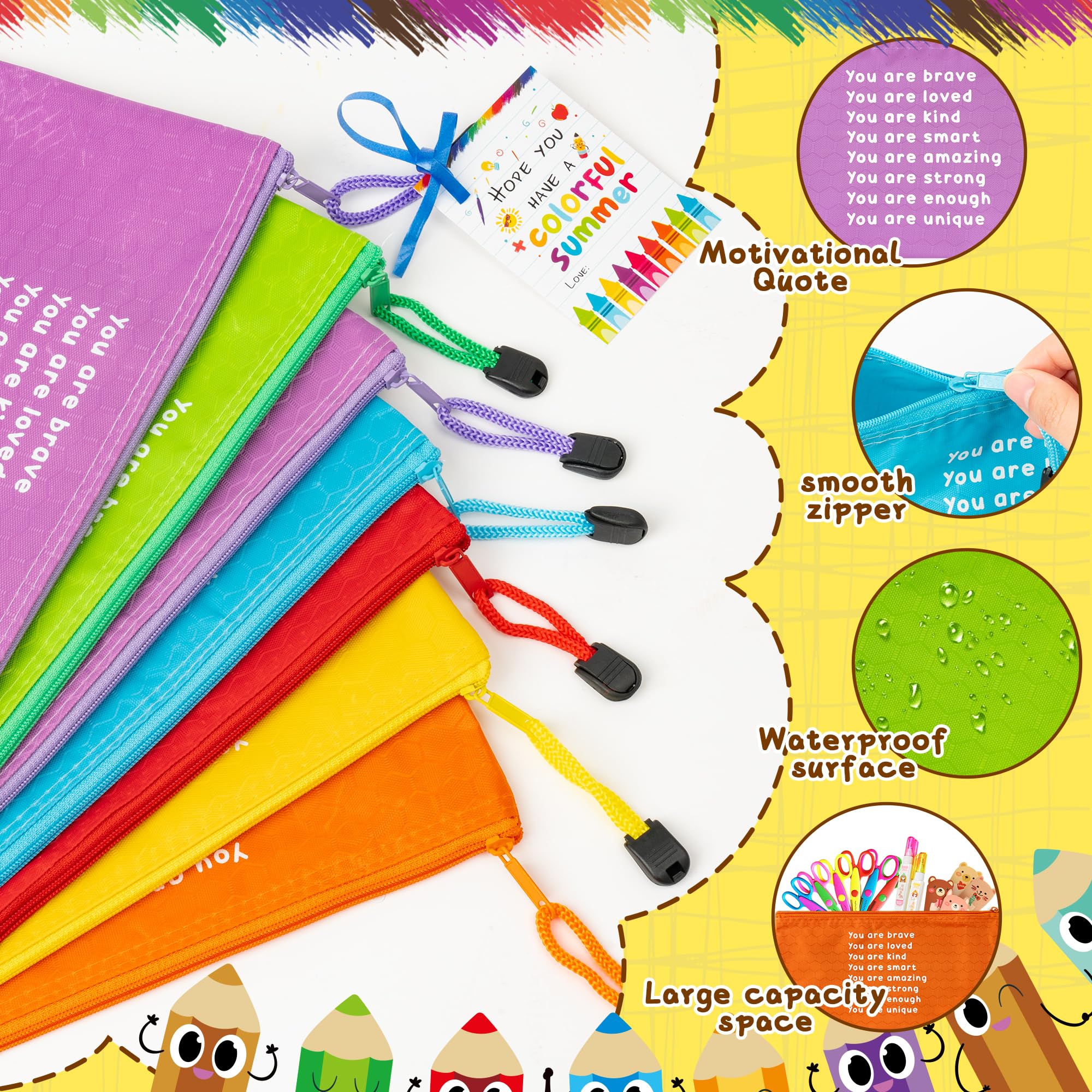 ANGOLIO 50Pcs End of Year Student Gift Includes Motivational Rainbow Pencils Pouch with Gift Inspirational Cards Hope You Have a Colorful Summer and Ribbons Stationary for Students Gifts Supplies - Image 3