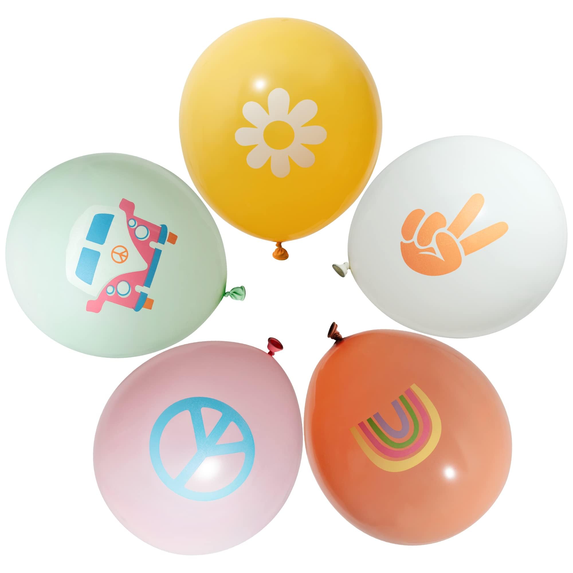 ANGOLIO 50Pcs Groovy Retro Hippie Balloons Girls Spring Party Theme Smile Faces for Birthday Theme Party for Boy and Girl Retro Different Pattern Summer Home Decor Carnival Decoration - Image 3