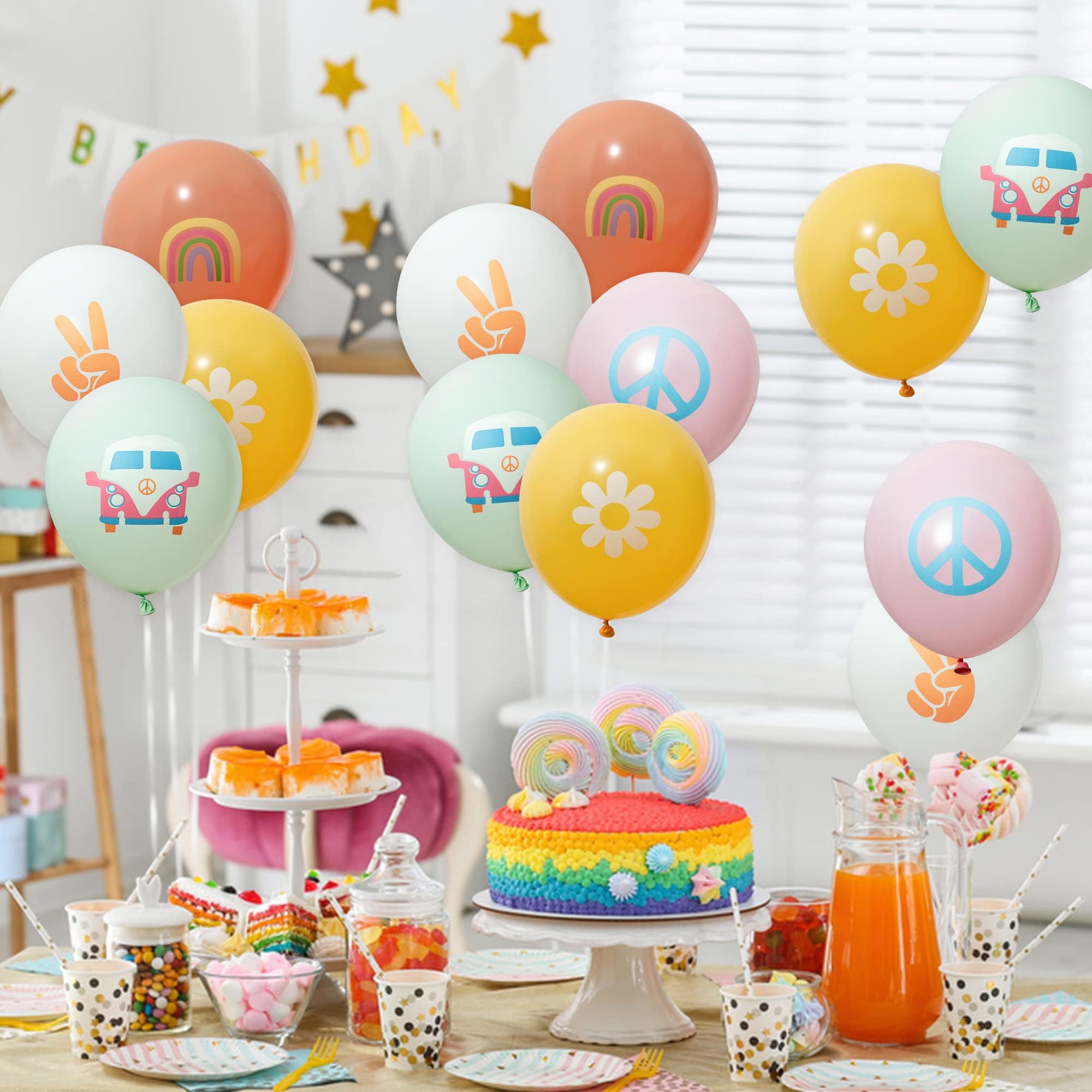 ANGOLIO 50Pcs Groovy Retro Hippie Balloons Girls Spring Party Theme Smile Faces for Birthday Theme Party for Boy and Girl Retro Different Pattern Summer Home Decor Carnival Decoration - Image 5