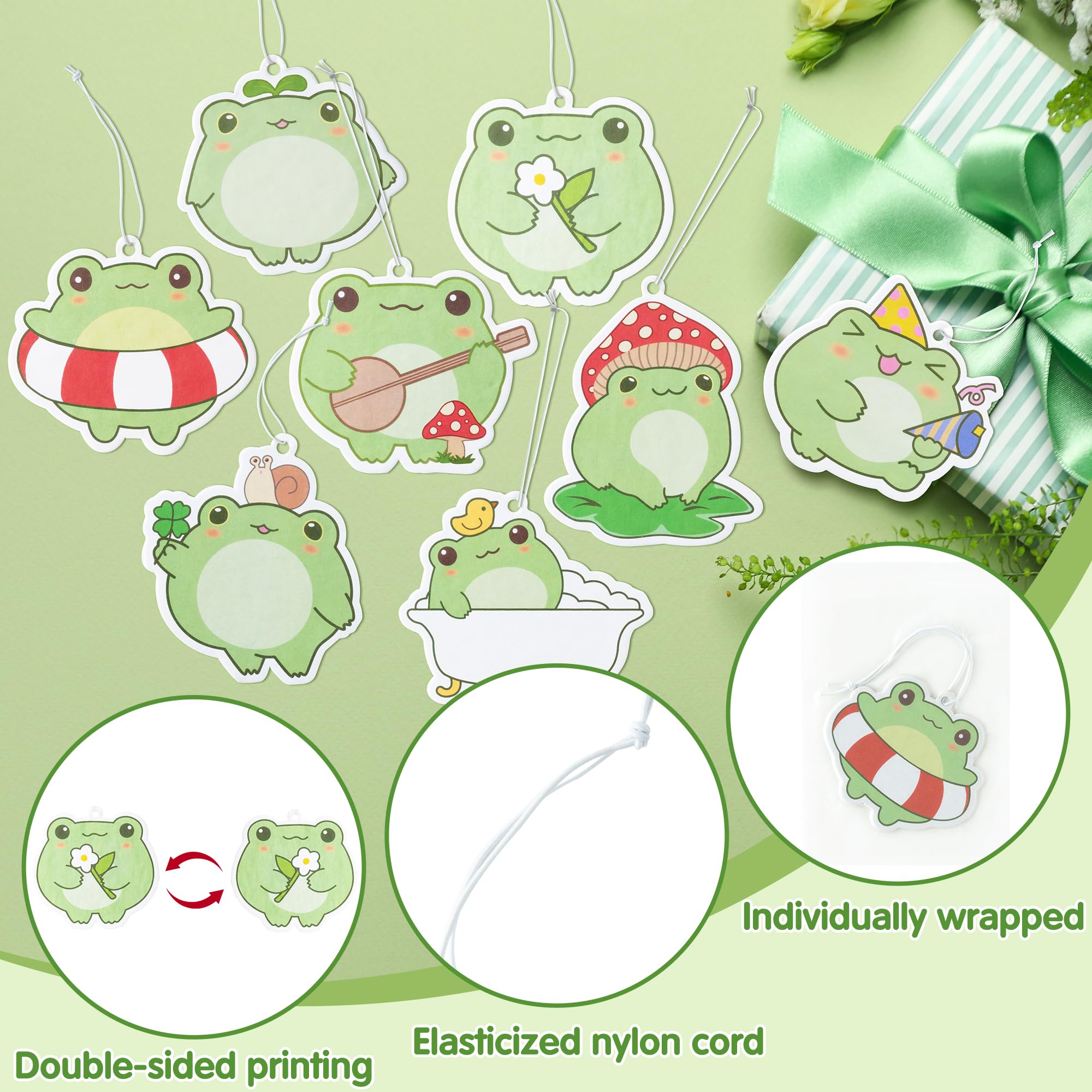 ANGOLIO 8Pcs Frog Cute Car Air Freshener Hanging Car Rearview Mirror Pendant Scent Car Ornaments Kawaii Cute Frog Fresheners Automotive Room Decor Gift for Women Teen Girls - Image 3