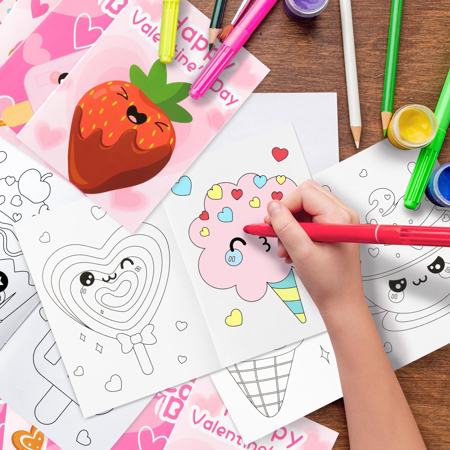 ANGOLIO Valentine' s Day Coloring Books for Kids 24Pcs Bulk Valentines Gifts Sweet Dessert Activity Books DIY Mini Art Drawing Paper for Cupcake Doughnut Coloring Booklet for Classroom Party Favors - Image 4
